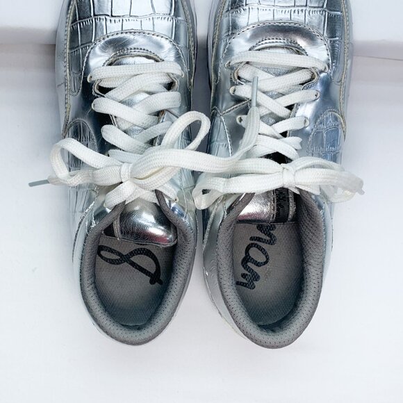 Sam Edelman Soft Silver Metallic Leather Lace-Up Sneakers, Size 7.5 New - Picture 6 of 7
